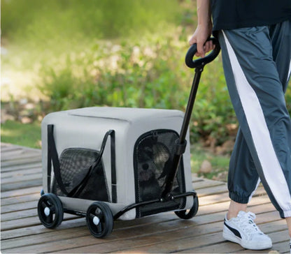 Outdoor Pet Travel Trolley Cart Universal Wheel Stroller Wheeled Box Removable Folding Dog Cat Carrier Bag Large Capacity Safe