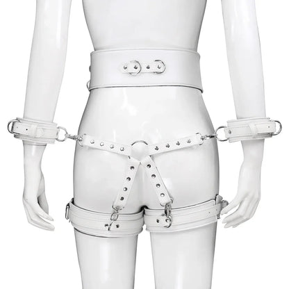 Professional BDSM Red Leather Harness Set Collar Handcuffs Restraint Kit for Women Slave Role Play Fetish Gear Adult Game Toy