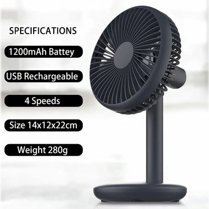 Mini USB Desktop Fan Rechargeable Air Cooling Fan 4 Speeds for Office Home Bedroom Portable Table Fans Adjustable Angle