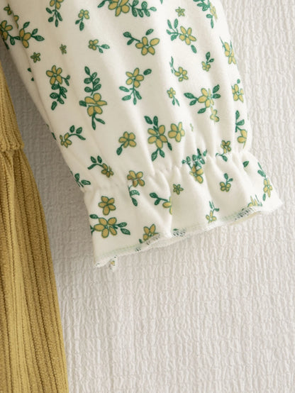 Retro Floral Print Toddler Baby Dress Long Sleeve Casual Outfit Baby Girls Daily Play Clothes Comfortable Baby Wear
