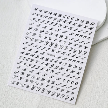 1Pc 3D Roman Letter Nail Stickers Gold/Silver/Black/Laser Alphabet Self Adhesive Decal Y2K English Words/Number Manicure Sliders