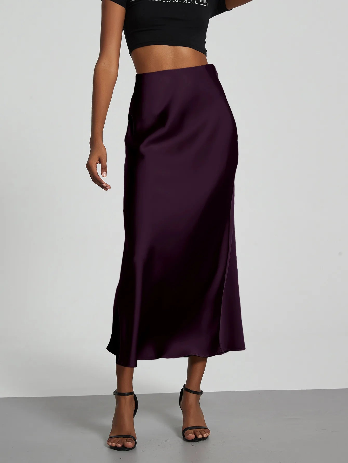 21 Colors New 2026 Women's Elegant High Waist Satin Long Skirts Female Summer Solid Color Faldas