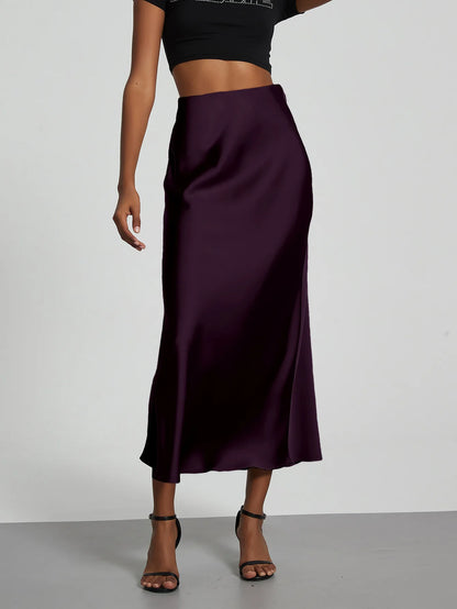 21 Colors New 2026 Women's Elegant High Waist Satin Long Skirts Female Summer Solid Color Faldas