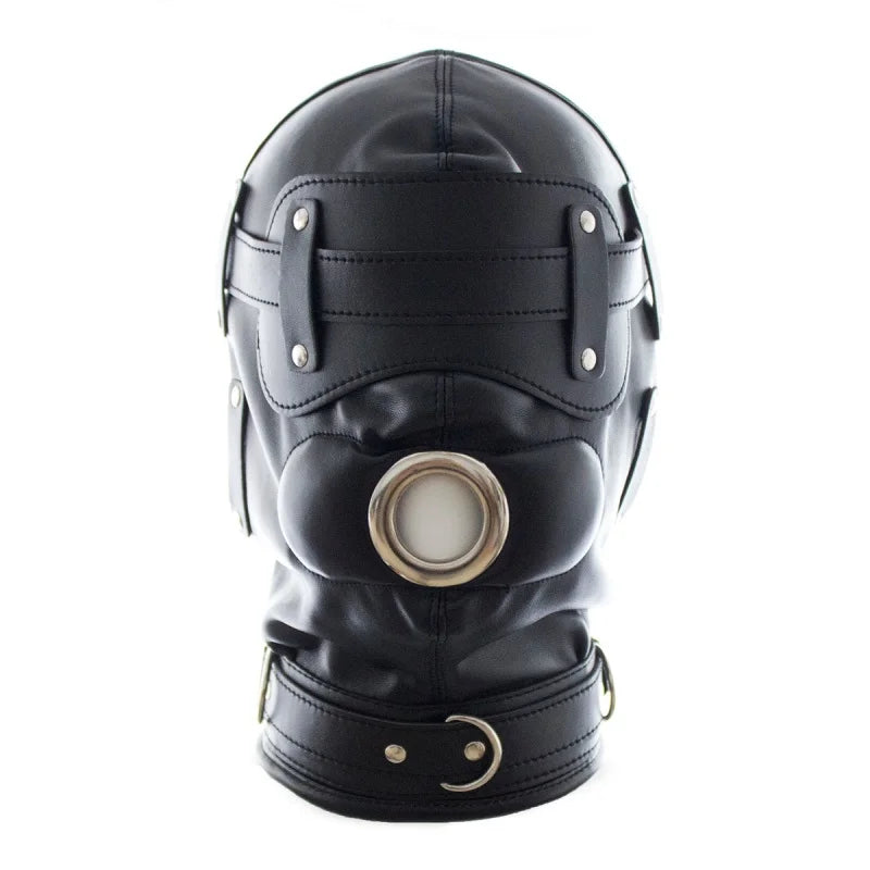 BDSM PU Leather Sexy Hood Masks Costumes Adults Cosplay Party Face Mask Metal Buckle Blindfold Hood Punk Role Play Accessories