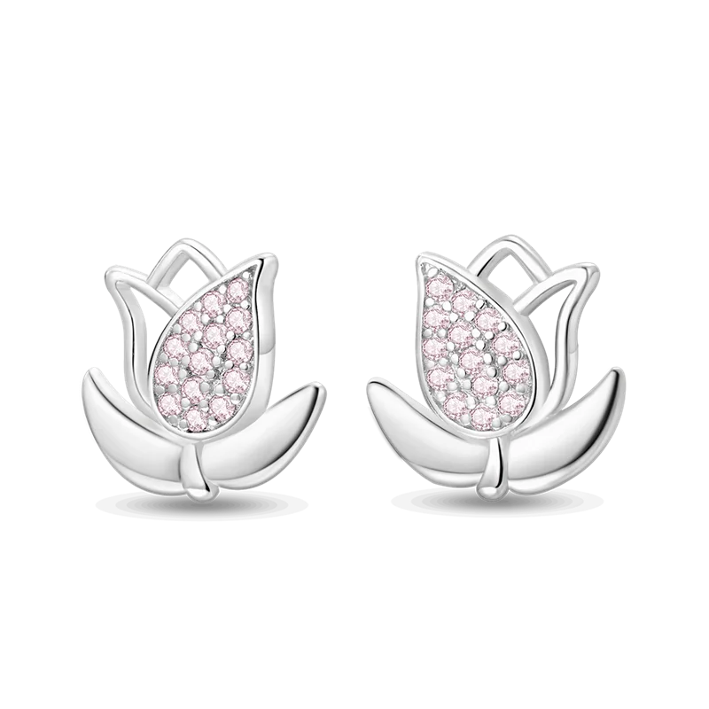 925 Sterling Silver Earrings Jewelry Hoop Flower Ear Studs Campanula Sparkling Pave Earring Wedding Gift For Women Anniversary