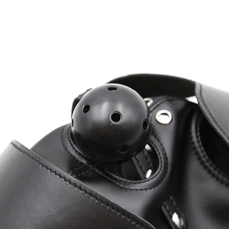 Bondage BDSM Sex Mask Fetish Hood With Gags Leather  Deprivation Hood Adult Slave Games Full Head Sex Toys for Women Men Gay