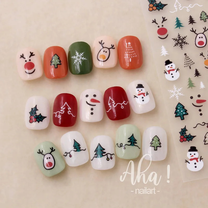 Winter Christmas Atmosphere Nail Stickers Snowman Snowflake Wapiti Self-adhesive High Quality Cute Nail Stickers Nail Art Deco