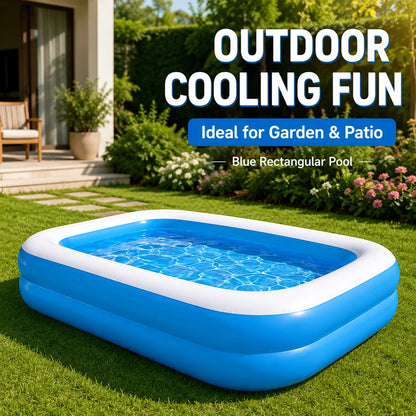 Bestway Jumbo Inflatable Swimming Pool 270x175x51cm 982L Rectangular Outdoor Pool with 2 Air Chambers and Drain Valve