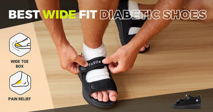 FitVille Men'S Sandals Summer Flat Shoes Widened Elderly Casual Shoe Breathable Lightweight For Plantar Fasciitis Pain Relief