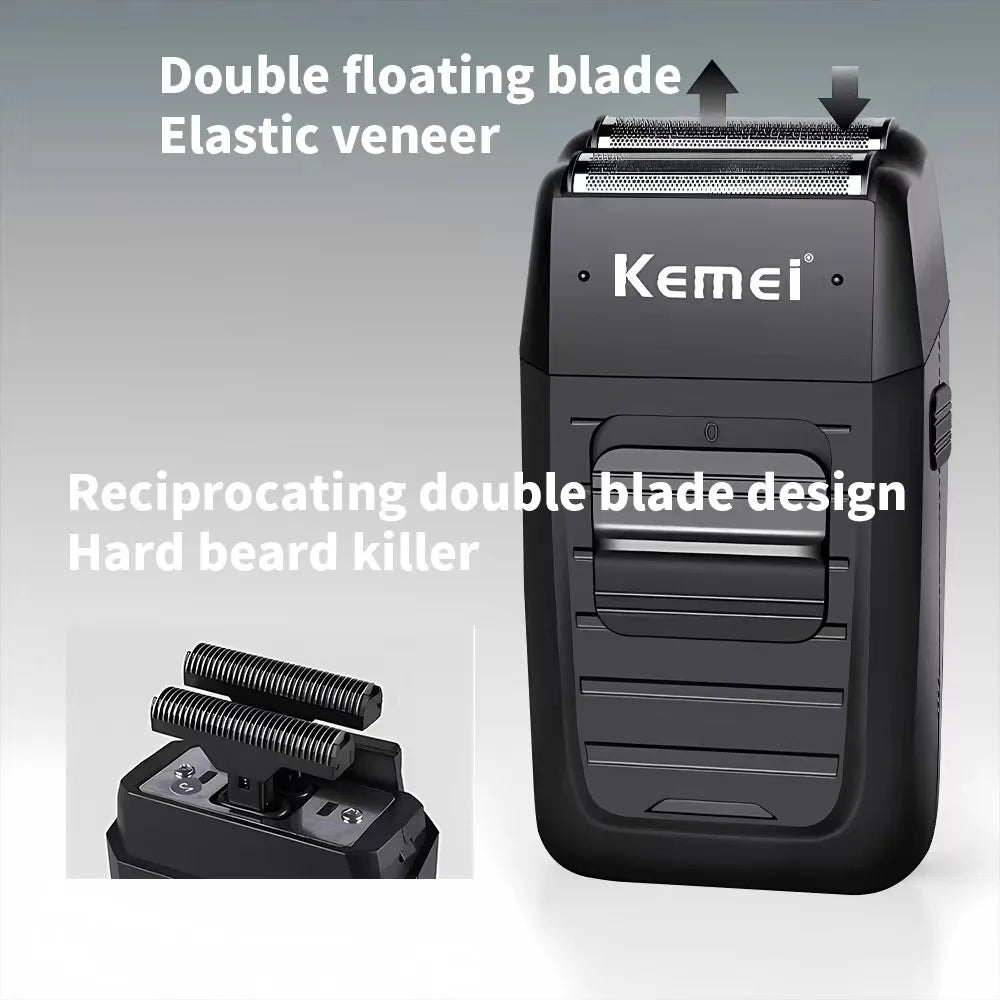 Kemei KM-1102 Rechargeable Cordless Shaver for Men Twin Blade Reciprocating Beard Razor Face Care Multifunction Strong Trimmer