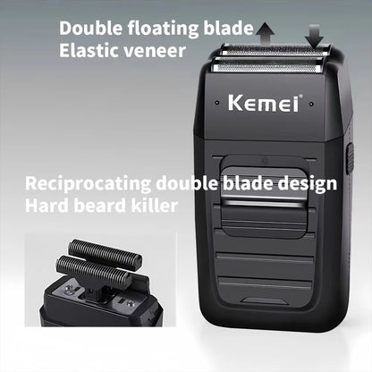 Kemei KM-1102 Rechargeable Cordless Shaver for Men Twin Blade Reciprocating Beard Razor Face Care Multifunction Strong Trimmer