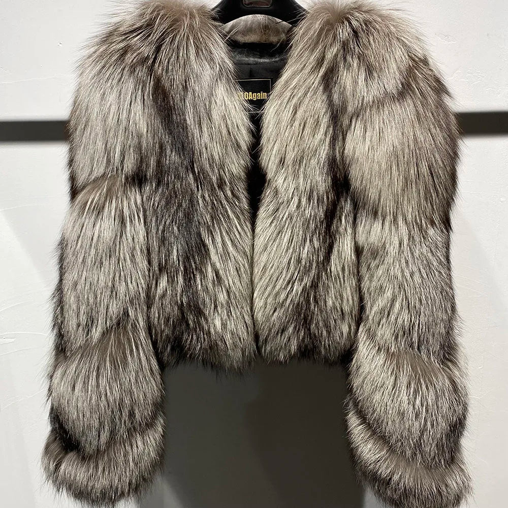 YOLOAgain Women's Natural Fox Fur Jacket 2025 Winter Warm Luxury Real Fox Fur Coat