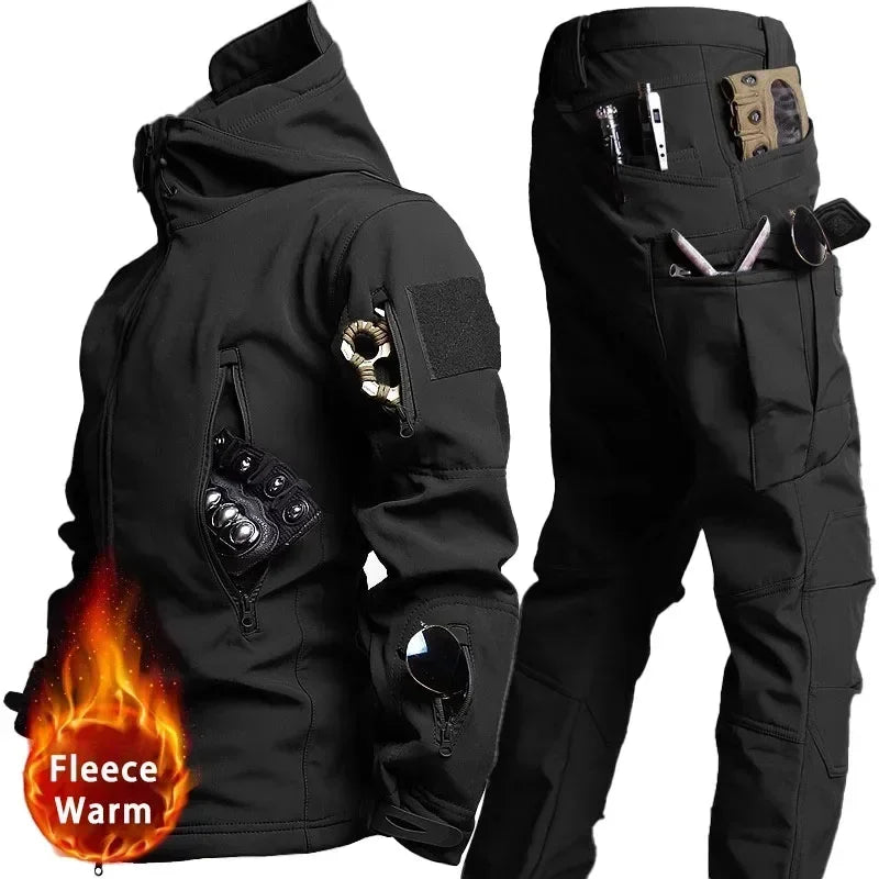 New Men's Winter Jacket Tactical  Sets Fleeced Sharkskin Windproof Waterproof Padding Suits Paintball Uniform Pockets Camo