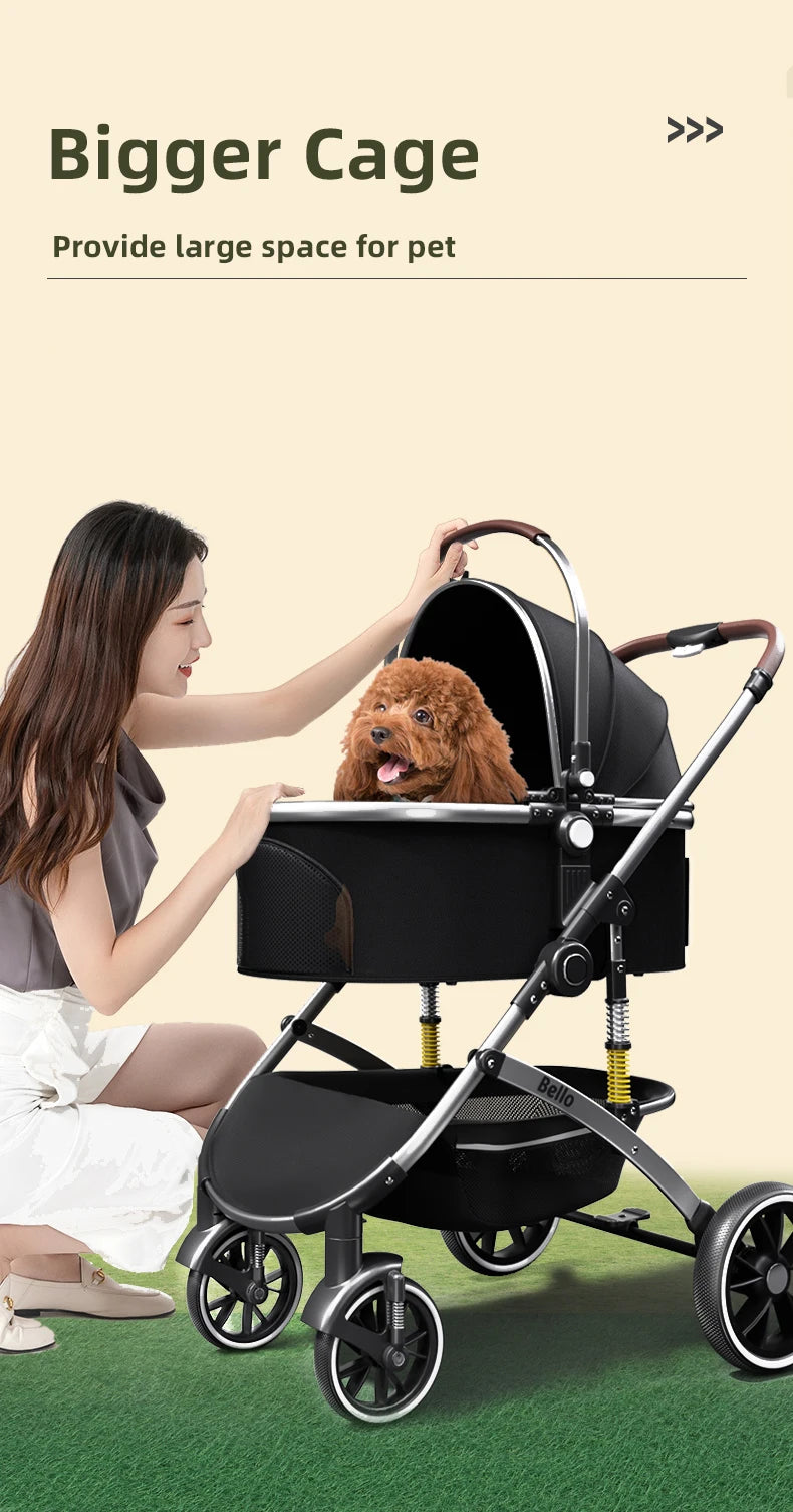 Plant Folding Travel Luxury Pet Stroller For Travel 4 Wheels Trolley Small Dogs & Cats