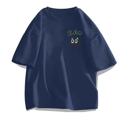 【 M-8XL 】 Summer Limited Edition Men's Oversized T-shirt Korean Casual Loose Style Anime Black Cat Print T-shirt