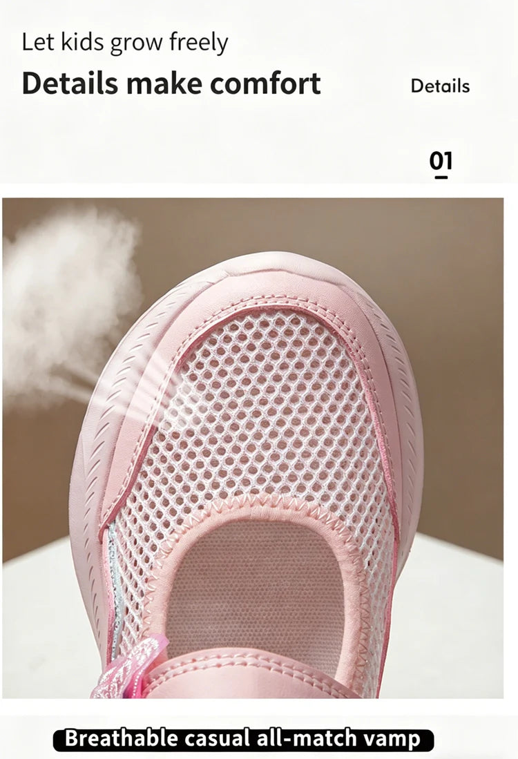 Summer Casual Shoes For Girls Mesh Breathable Children's Sneakers Cute Pink Anti-slippery Student Walking Footwear