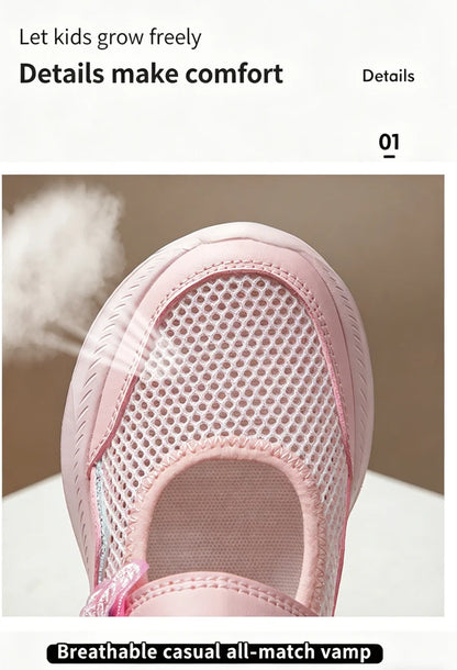 Summer Casual Shoes For Girls Mesh Breathable Children's Sneakers Cute Pink Anti-slippery Student Walking Footwear