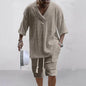 Men Shorts Set Summer Casual Knitted Two Piece Men's Clothing V-Neck Short Sleeve T-shirt and Shorts Streetwear Knit Outfits
