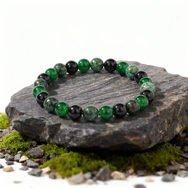 Fashionable 8mm Green Beaded Bracelet - Handmade Elastic Rope Bracelet - The Best Gift to Give