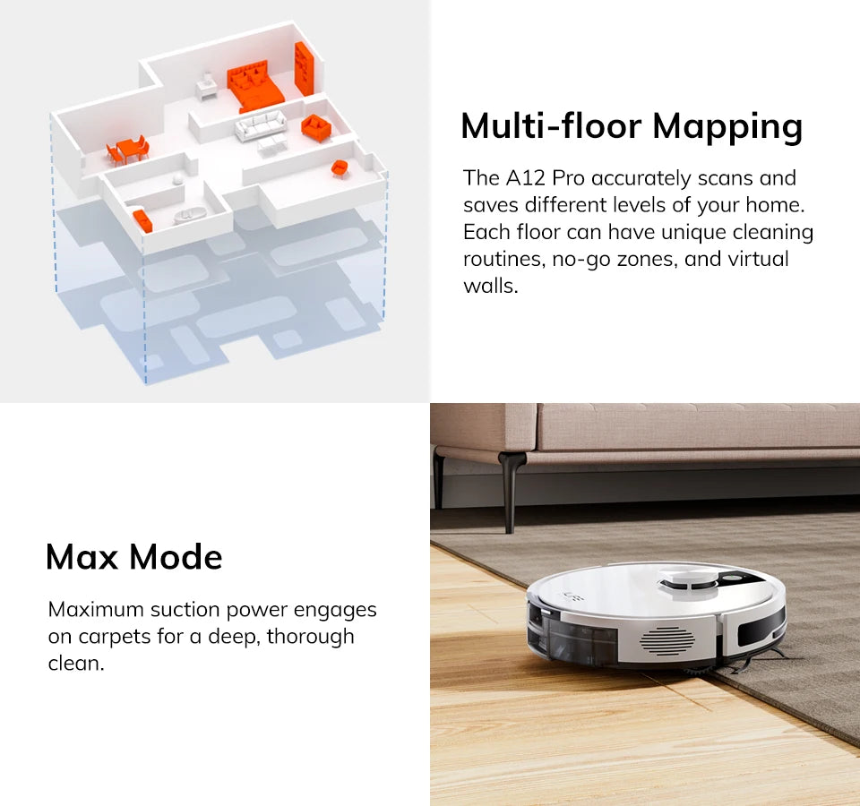 ILIFE A12 Pro Robot Vacuum and Mop Combo, Self Emptying Station for 60 Days, LiDAR Navigation, Home Mapping, No-Go Zones, 2.4G WiFi/App/Alexa/Remote Control, for Hard Floors