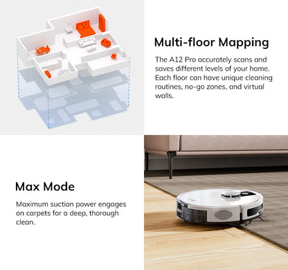 ILIFE A12 Pro Robot Vacuum and Mop Combo, Self Emptying Station for 60 Days, LiDAR Navigation, Home Mapping, No-Go Zones, 2.4G WiFi/App/Alexa/Remote Control, for Hard Floors