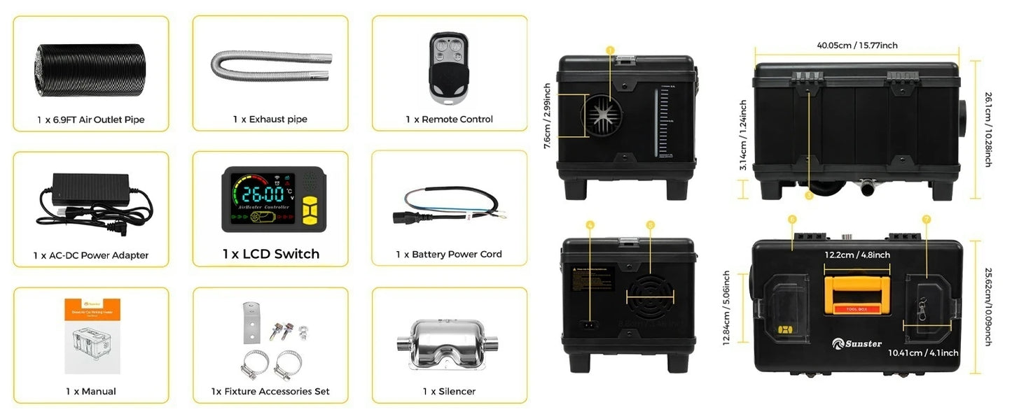 TB10 8KW Car Heater 12V/24V/220V Diesel Air Heater With Bluetooth APP/Remote Control/Turbo Heat Mode For Camping Garage Truck RV