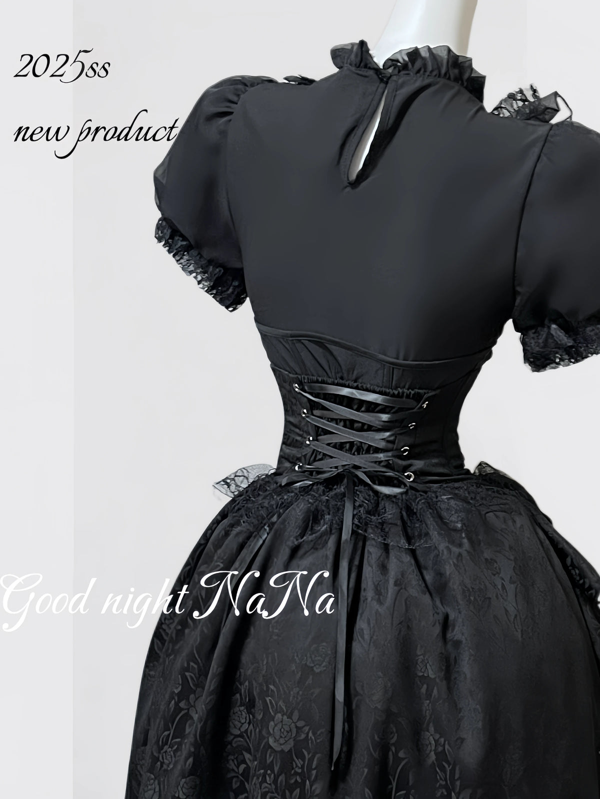 Gothic Dark Black Vintage Lace Blouse Retro Punk Light Lolita Short Sleeves Lace-up Slim Top and Multi Layers Skirt Set 2pcs Set