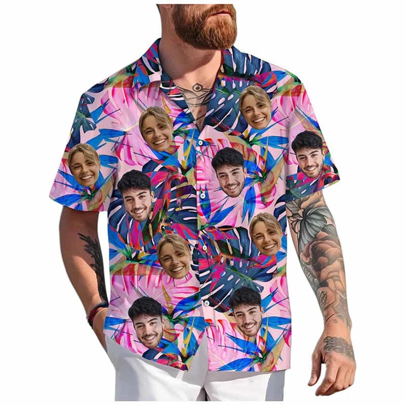 Custom Face Hawaiian Shirt Unisex Funny Personalized 3D Printed Button Shirts 2025 Beach Short Sleeves Lapel Shirts DIY Blouses