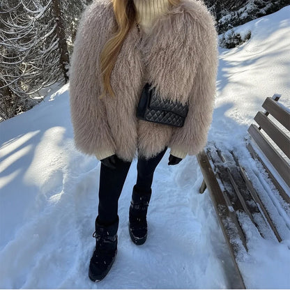 Collarless Tibetan Lamb Fur Coat Genuine Sheep Wool Jacket Natural Sheepskin Coat Luxury New Arrivals Women's Clothing