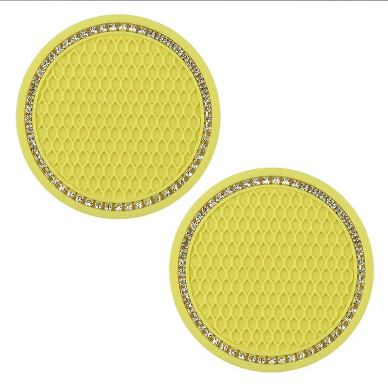 2Pcs Car Bling Rhinestone Cup Holder Drink Pad Interior Decoration Anti-slip Mat Round Durable Coaster Heat Resi Car Accessories