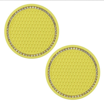 2Pcs Car Bling Rhinestone Cup Holder Drink Pad Interior Decoration Anti-slip Mat Round Durable Coaster Heat Resi Car Accessories