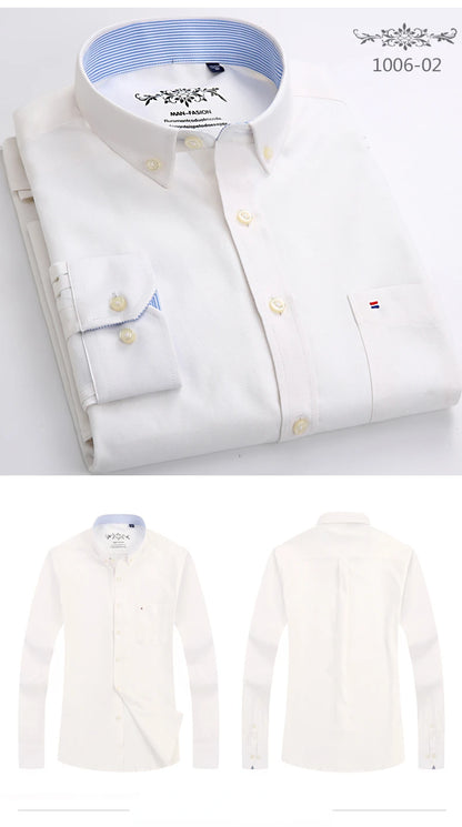 Classic Fit Cotton Full Casual Shirts for Men Solid Color Long-Sleeve Plain Shirt Single Pocket Top Soft Slim Fit Formal Clothes
