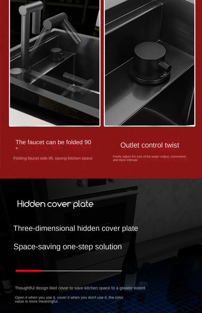55cmx32cm 304 Nano Stainless Steel Hidden Sink Folding Faucet with Large Single Slot and Cover Plate Bar Counter Cup Washer