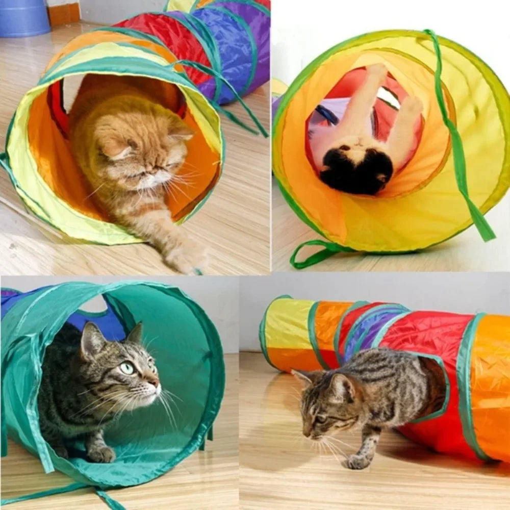 Small Pet Entertainment Accessory, 2-Way Foldable Interactive Tunnel with Side Openings, Indoor Outdoor Play Tube for Exploration, Ideal Toy for Cats, Puppies and Pet Rabbits