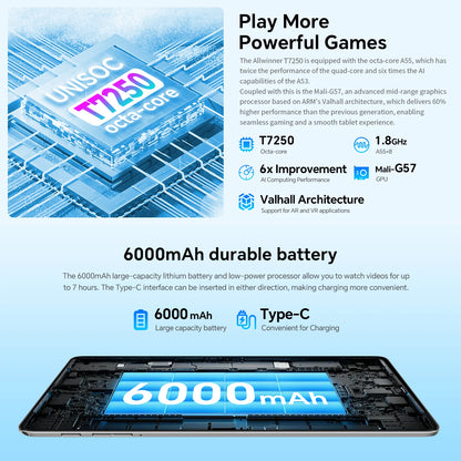 Teclast P30T Case 10.1" Tablet Ai Gemini Android 16 16Gb(3Gb+13Gb Expansion) Ram 128Gb Rom T7250 8-Core All-In-One Keyboard/Case/Mouse/Stylus/Earphones/Tablet Stand