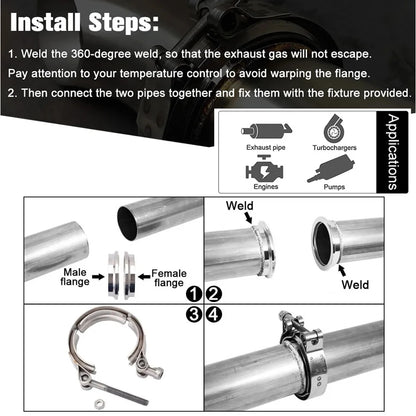 2.5＂3＂ V-Band Clamp With Male Female Flange Kit Turbo Downpipe Wastegate V-Band Turbo Exhaust Pipes Car Accessories TP-1011A