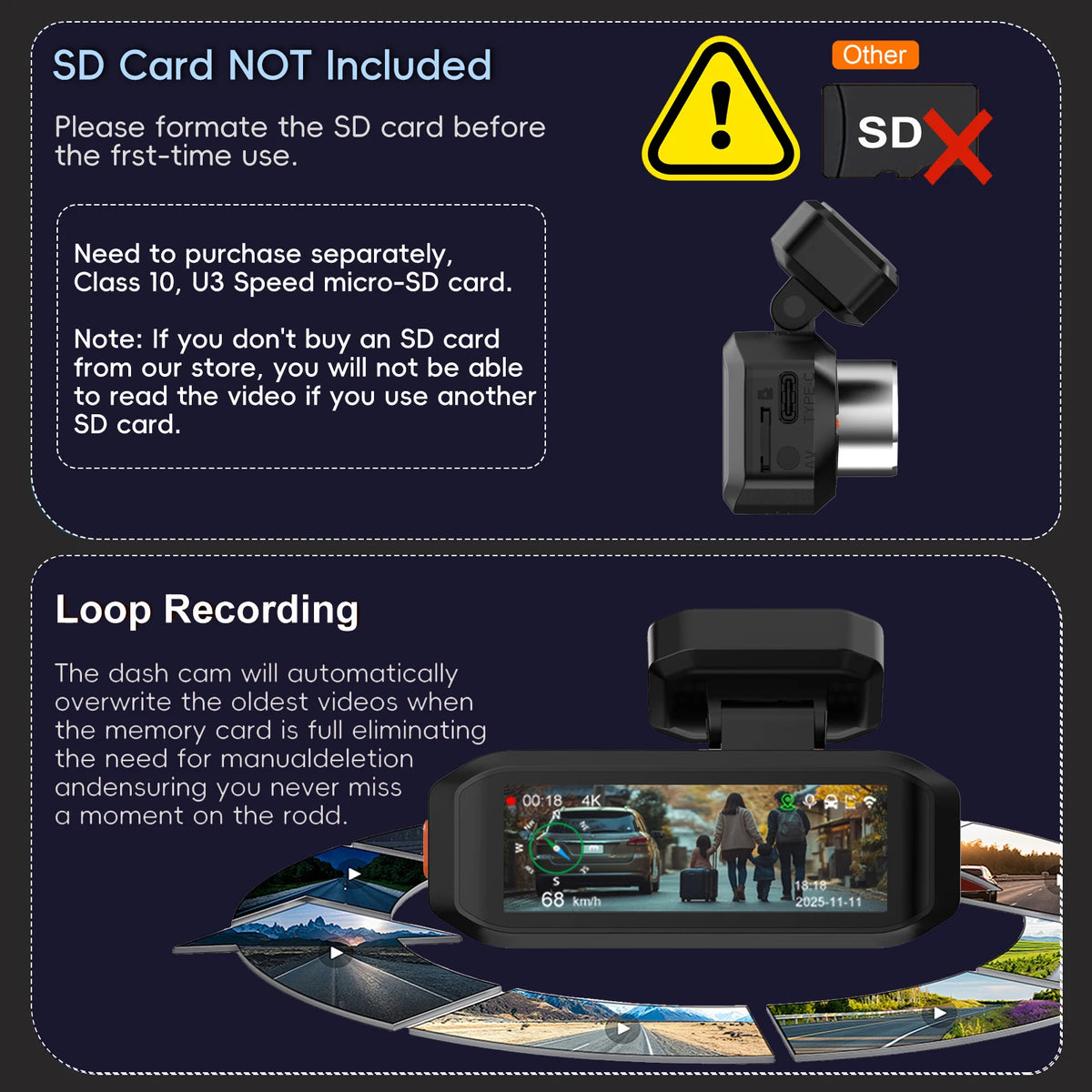 4K 3840*2160P Dash Cam WiFi GPS ADAS Front 4K Rear 2.5K DVR Video Recorder 24H Night Vision Dashcam Car Camera For Car Black Box