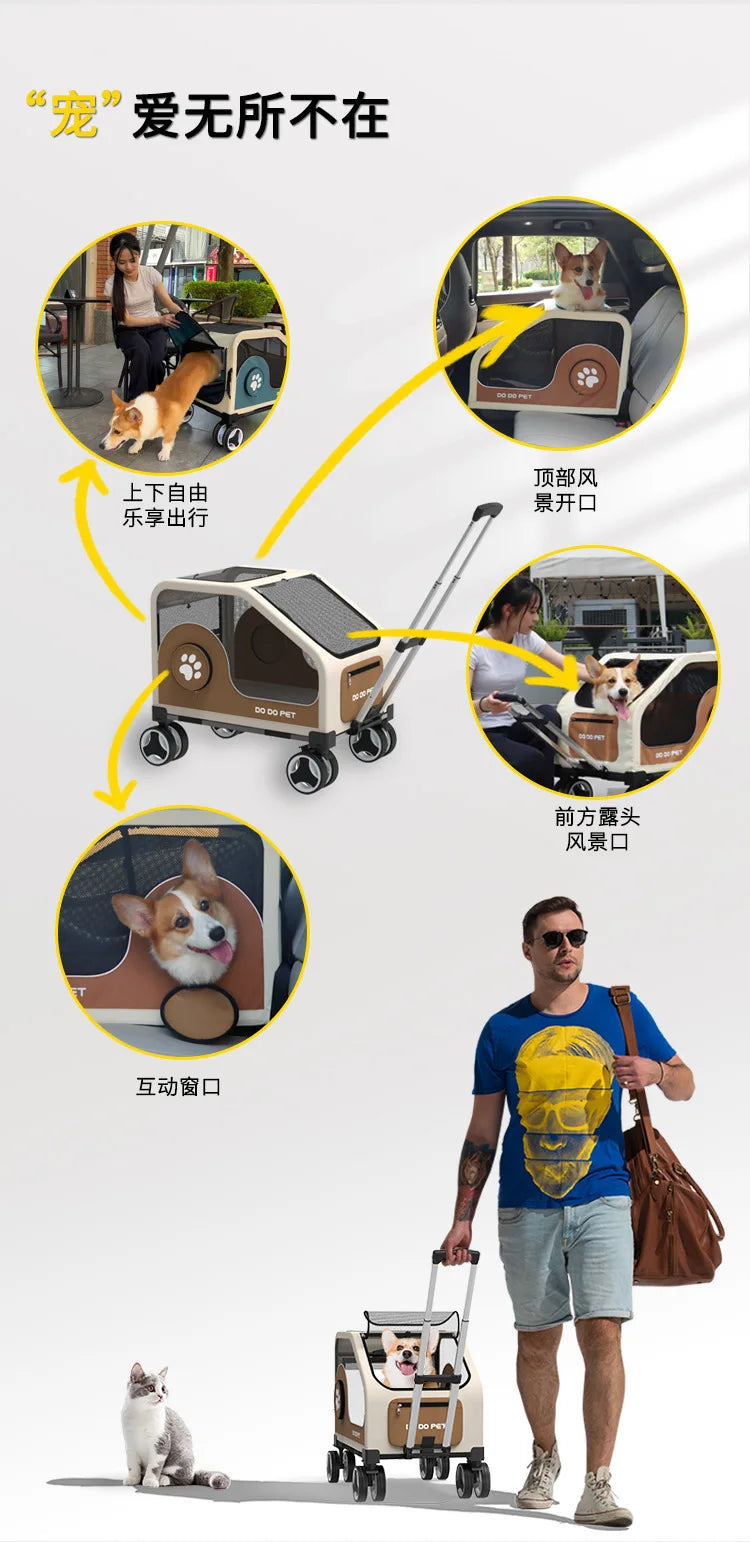 Large Space Foldable Pet Trolley Silent Wheel Pet Travel Box Portable Car Carrier Cage For Small Medium Dogs Cats Outdoor Trip