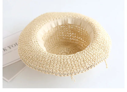 Summer New Parent-child Straw Hat Girl Casual Solid Foldable Big Brim Holiday Hats Baby Boy Beach Fisherman's Cap