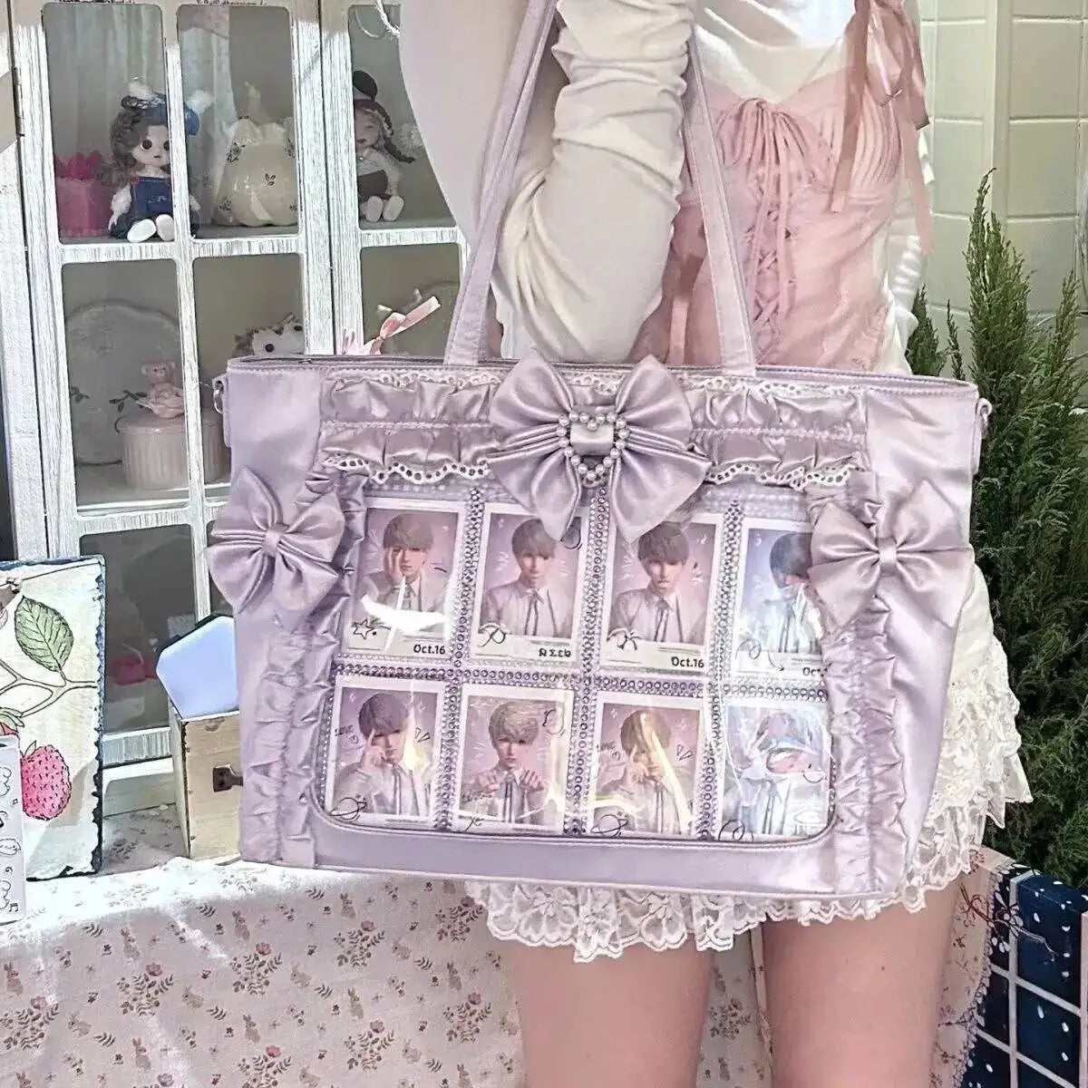 New Y2K Cute Japanese Ita Bag Lolita Girl Transparent Shoulder Tote Bag Large Capacity Crossbody Casual Bag DIY Display Handbags