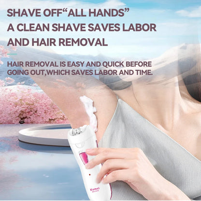 Kemei KM-290R Electric Epilator for Women Armpit Legs Bikini Sensitive Area Hair Remover Body Hair Trimmer Lady USB Rechargeable