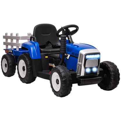 Children's Electric Car with Trailer, Remote Control, Child Control or Remote Control, Headlight, 3-6 Km/H, Size 136.5X50X52.5Cm, Load Capacity 30 Kg, Blue