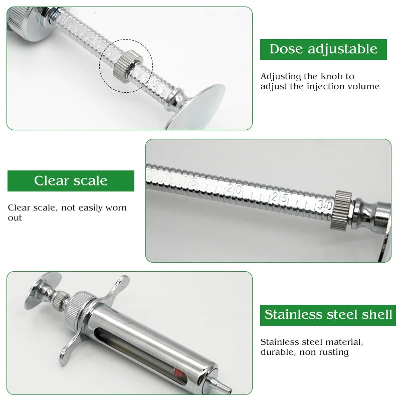 Animal Syringe for Pig Cattle Sheep Stainless Steel  Reusable Syringe Injector Vet Tools Farm Supplies Veterinary  Syringe Hypod