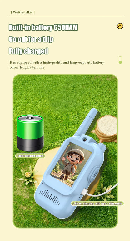 AIRITON JK200 Kids Video Intercom Walkie-talkie Cute Screen Easy Use Rechargeable Large Battery Cute Ham Radio for Gift