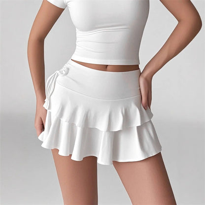 Women's Ruffle Mini Skirt 2026 Summer Fashion Solid High Waist Short Skirts Lace Up Slim Outfit Clothes Casual Chic Streetwear