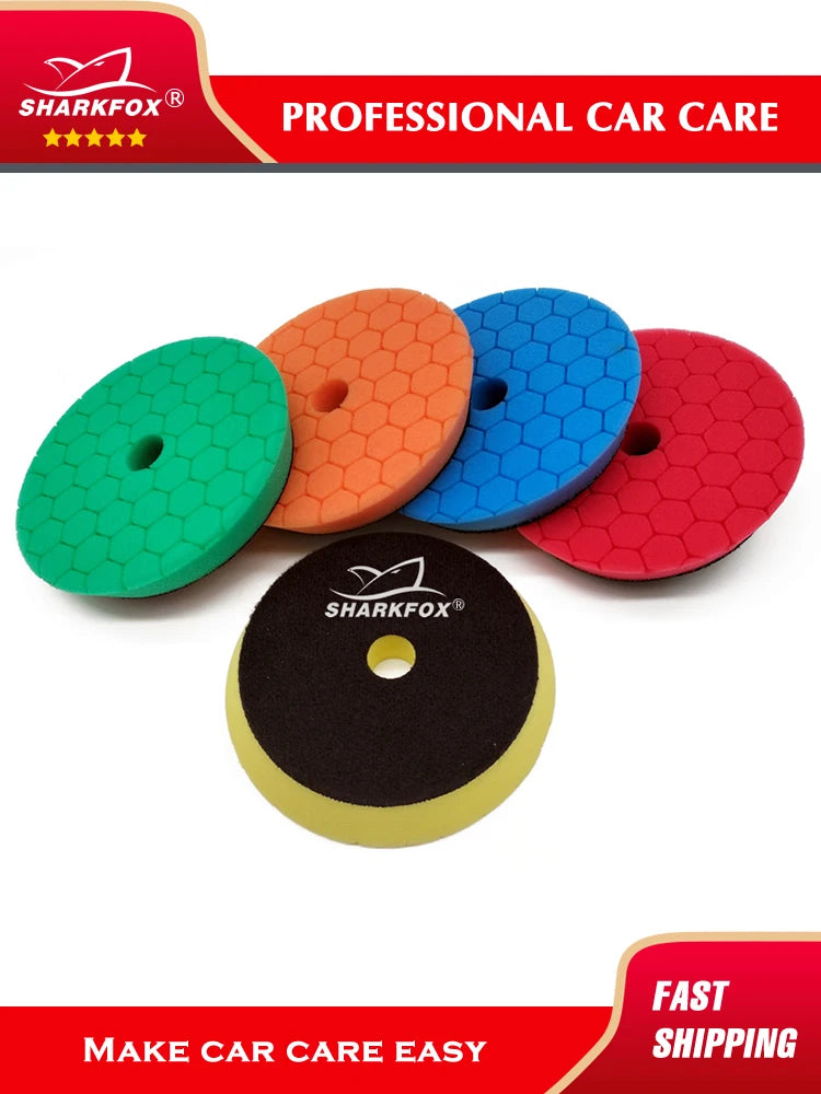 Sharkfox Polishing Pads 3/5/6 Inch Germany Foam Buff Sponge Pads Auto Car Buffing Pad Set for DA/RO Polisher Buffer Tools