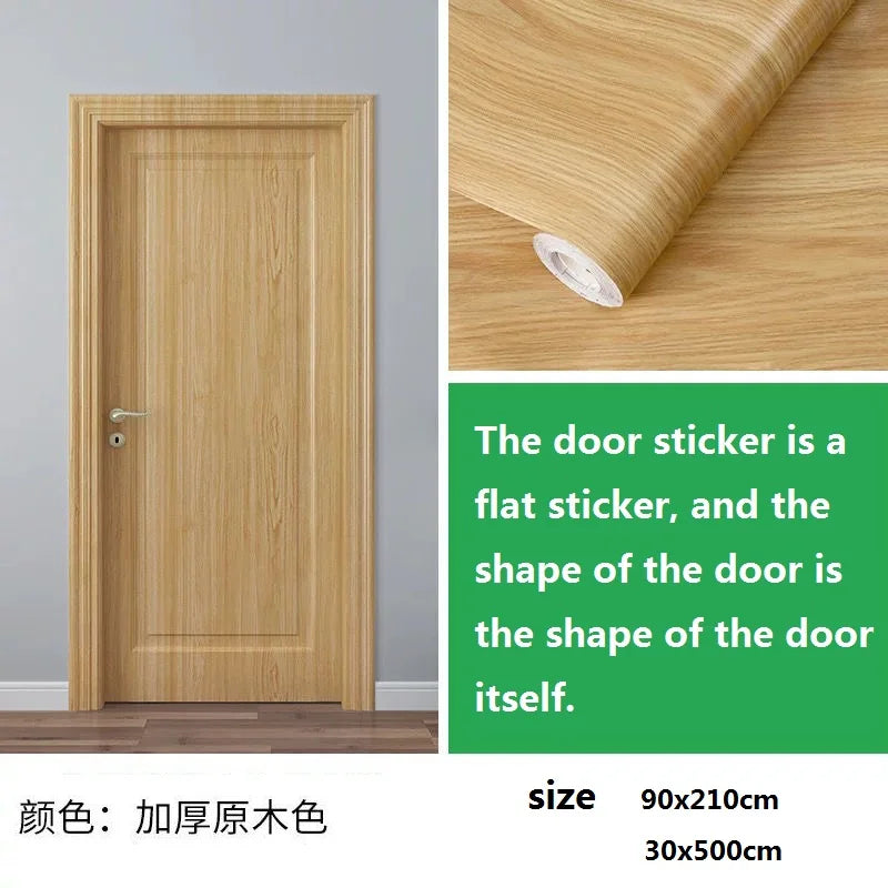 90x210cm/30X500cm Grey Wood Grain Wallpaper On The Door Adhesive  Furniture Refurbish Sticker Home Decor Wall Decal Door Sticker