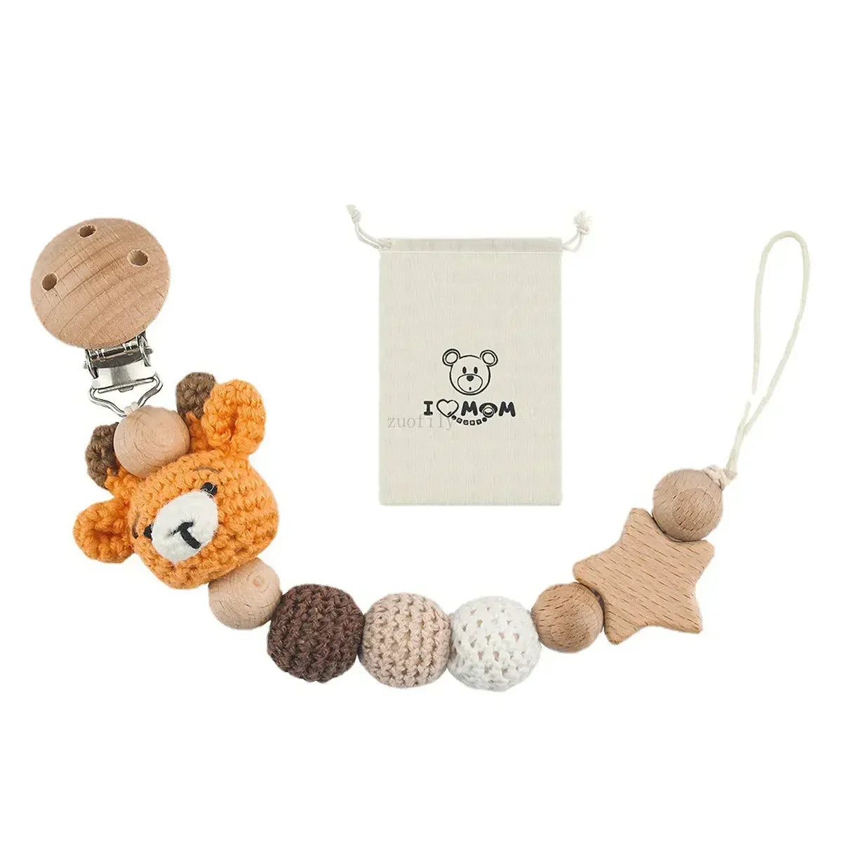 Cartoon Bunny Pacifier Chain Clip Wood Crochet Bear Teething Chain Baby Teether Soother Holder Newborn Chew Toys Pacifier Clips