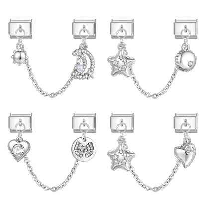 Tassel Chain Butterfly Flowers Star Moon Heart Zircon Italian Charm Links Fit 9mm Bracelet Stainless Steel DIY Jewelry Making