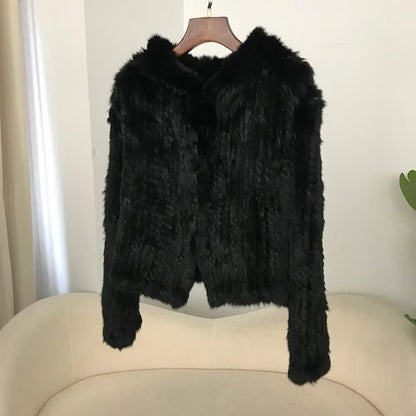 2024 Short Rabbit Fur Coat for Women Autumn Winter New Encrypted Thickened Handmade Double-sided Woven Hooded Korean Style